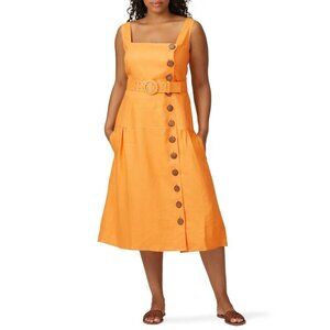 Nicholas Orange Linen Pinafore Button Front Midi Dress Plus Women's Size 18